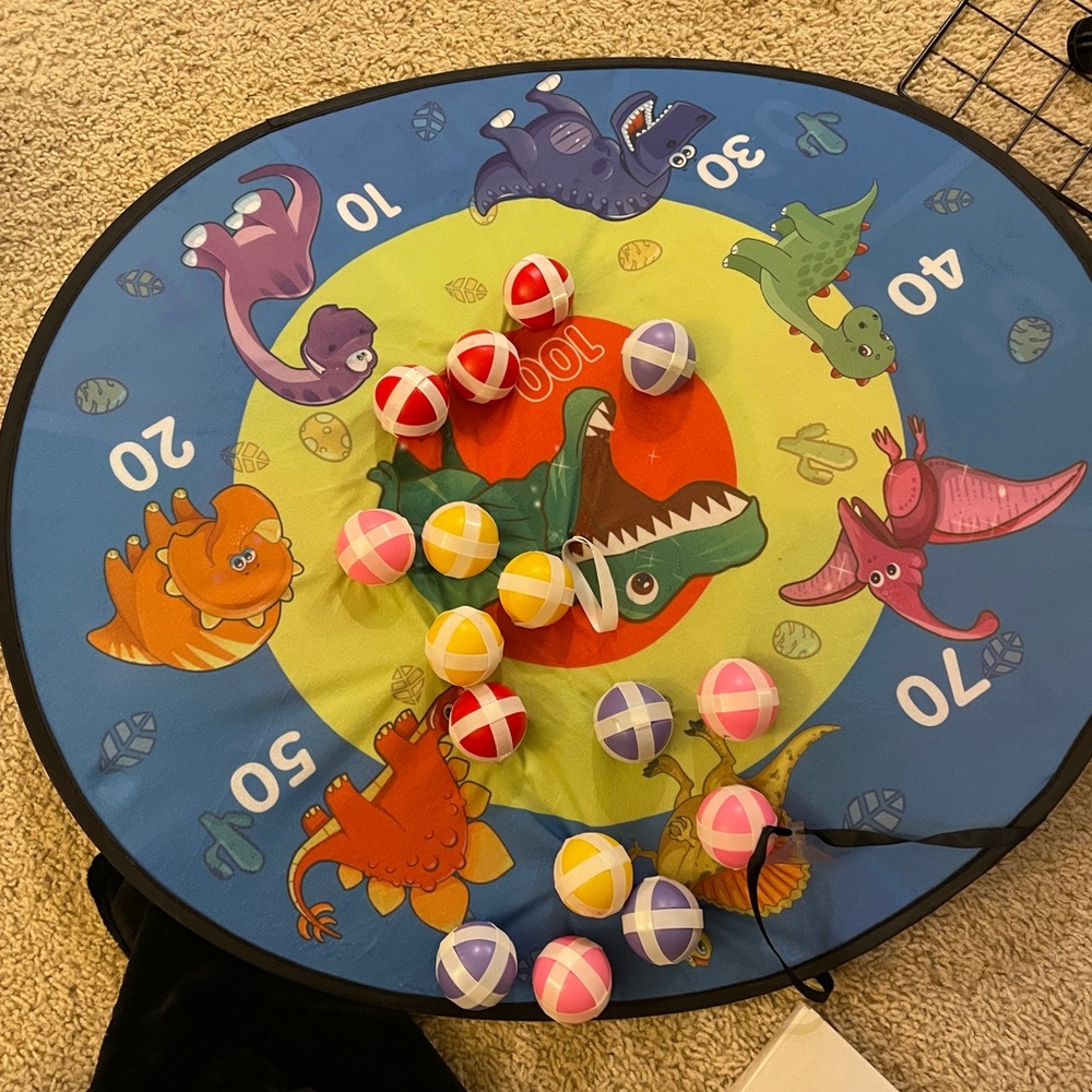 TOMYOU 26" Dart Board for Kids with 16 Sticky Balls, Double Sided Dinosaur toy